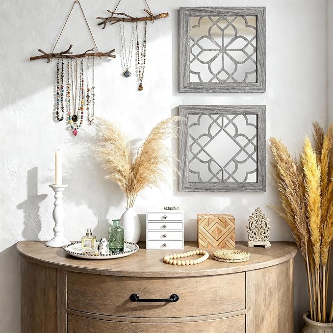 Boho Wall Mirror Decor, Square Shatterproof Vintage Style Mirrors - Image 2