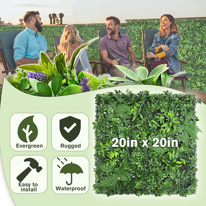Artificial Green Boxwood Grass Wall Panels: 20"x20" UV Protected Ivy Privacy - Image 2