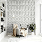 Peel and Stick Wallpaper Grey and White Damask Wallpaper - Image 3