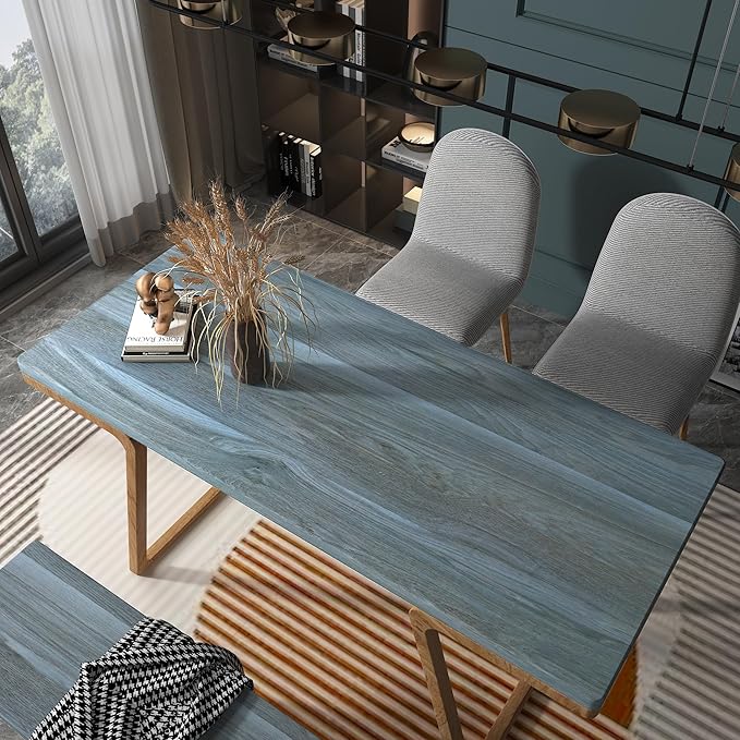 BOMENG Blue Wood Wallpaper Stick and Peel Peacock Wood Grain Contact Paper - Image 3