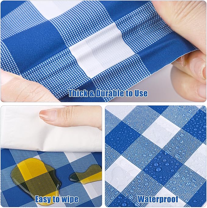 Kochorie 54 Inch x 100 Ft Blue Checkered Plastic Table Cloth Roll Disposable - Image 3