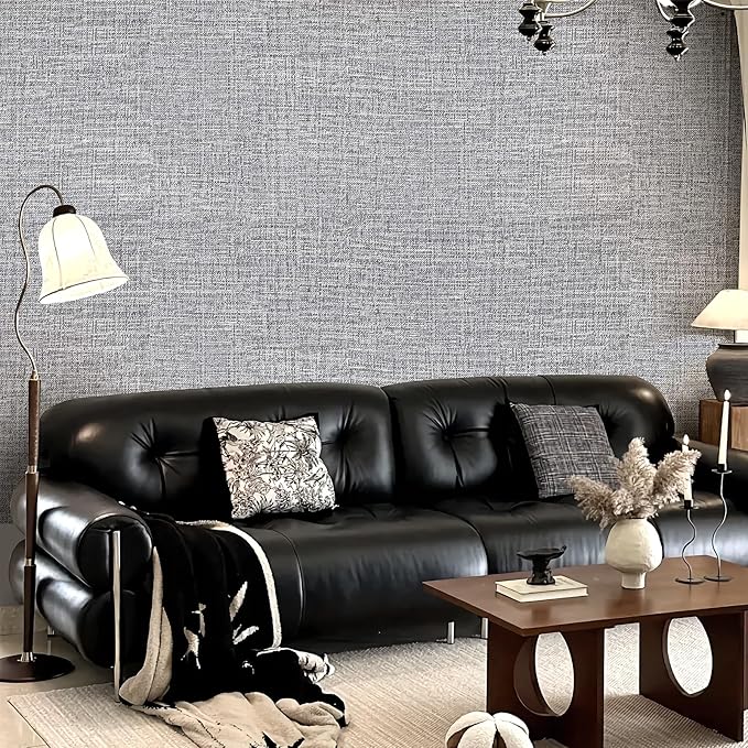 Grey Grasscloth Peel and Stick Wallpaper 17.3"x120" Faux Linen Textured Contact - Image 8