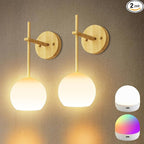 Wood Grain Battery Operated Wall Sconces Set of 2, Rechargeable Wireless Wall by KeepShinning