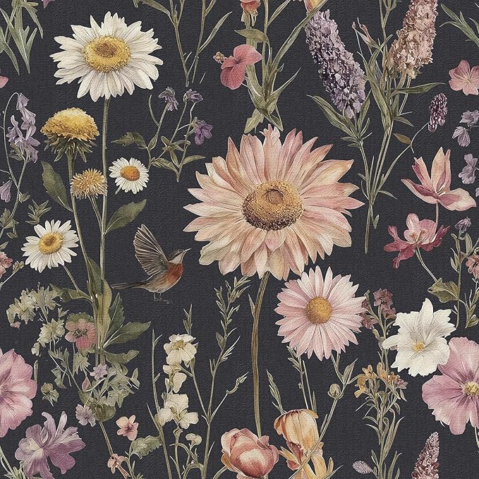 Livebor Dark Floral Peel and Stick Wallpaper Vintage Floral Contact Paper 16.9” by LiveborDirectWallpaper