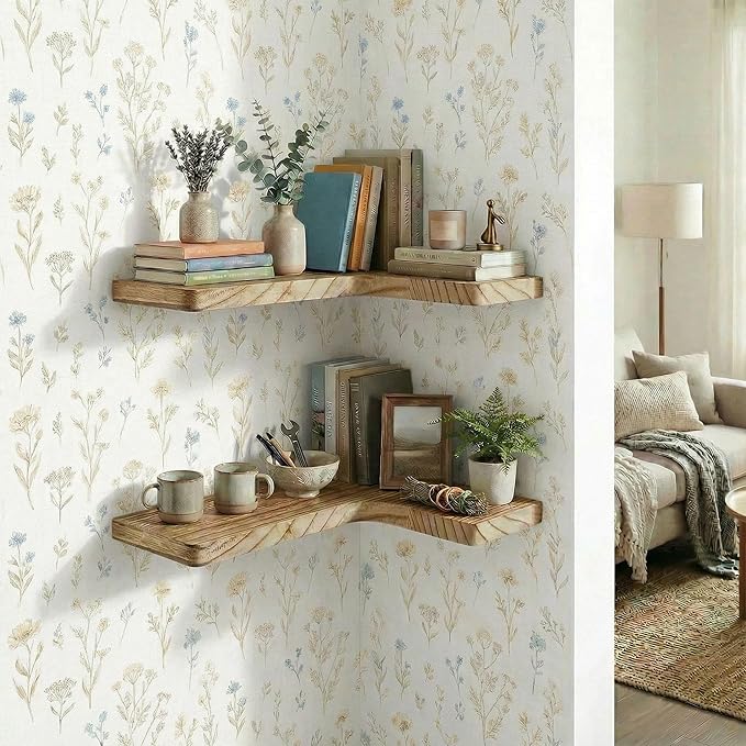 16 Inch Solid Wood Floating Corner Shelves 3 Pack - Image 6