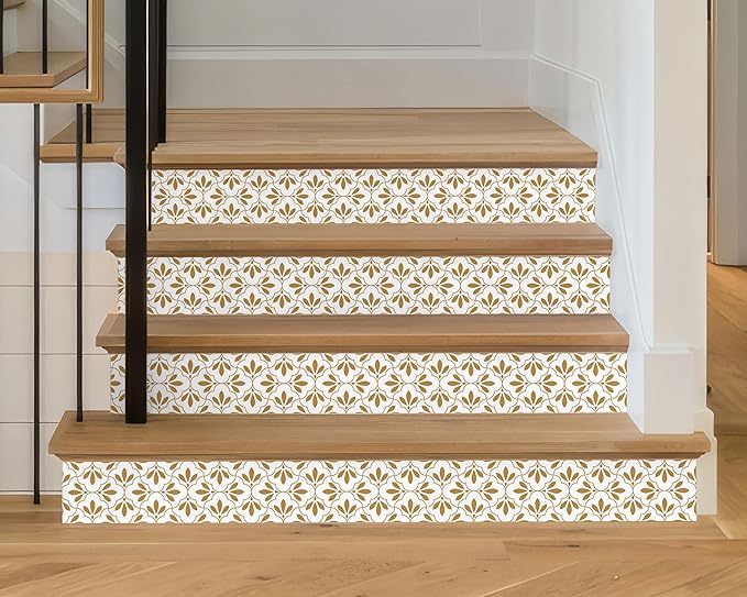 FLFK Wallpaper Border Gold and White Patterns Peel and Stick Wall Border Self - Image 4