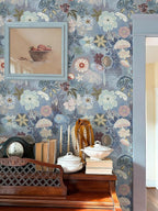 Ismoon Floral Peel and Stick Wallpaper Vintage Blue Contact Paper Jellyfish - Image 3