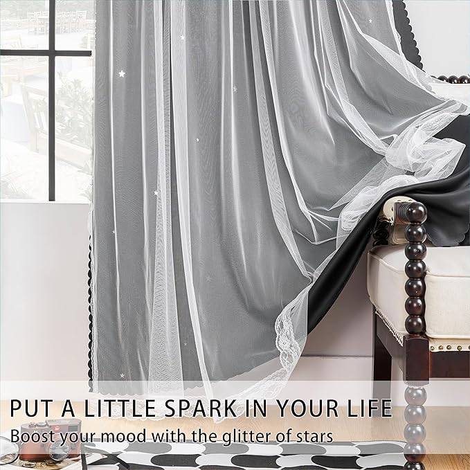 XiDi Black 63x34in Curtain for Bedroom, Girls Room Decor, Living Room, 1 Panel - Image 2