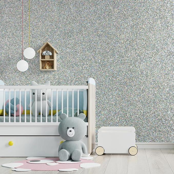 CHIHUT Holographic Silver Glitter Wallpaper Stick and Peel - Image 3