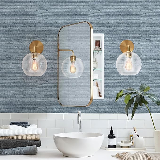 Simon&Siff Grey Blue Textured Grasscloth Peel and Stick Wallpaper 17.7"x394" - Image 4