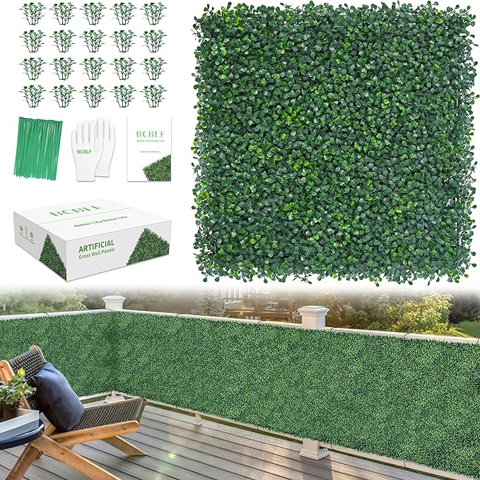 20x20Inch 6Pcs Grass Wall Panels, 4 Layers UV-Anti Boxwood Greenery Hedge by BCBLF