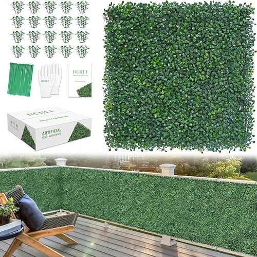 20x20Inch 6Pcs Grass Wall Panels, 4 Layers UV-Anti Boxwood Greenery Hedge by BCBLF
