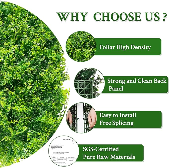 ODTORY Artificial Plants Hedge Wall Panels：20x20 Inch 12P UV-Anti Greenery - Image 4