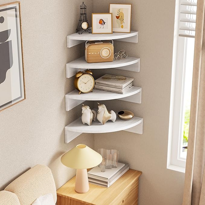 Alsonerbay White Corner Shelf Wall Mount, Large Wooden Shelves - Image 5