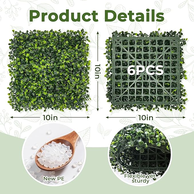 Artificial Grass Wall Panel Screen: 10"x10" 6P UV-Anti Faux Boxwood Panels - Image 2