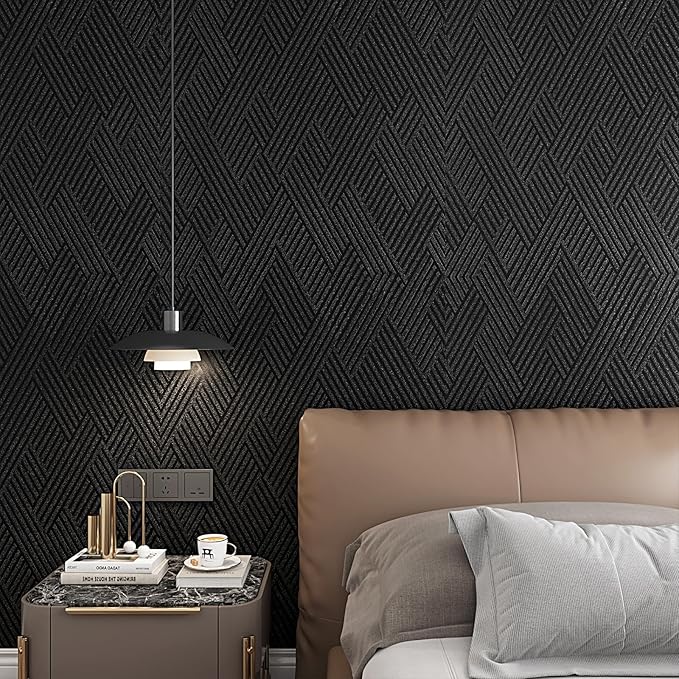 Decotalk 30"x120" Textured Peel and Stick Wallpaper Black Geometric - Image 2