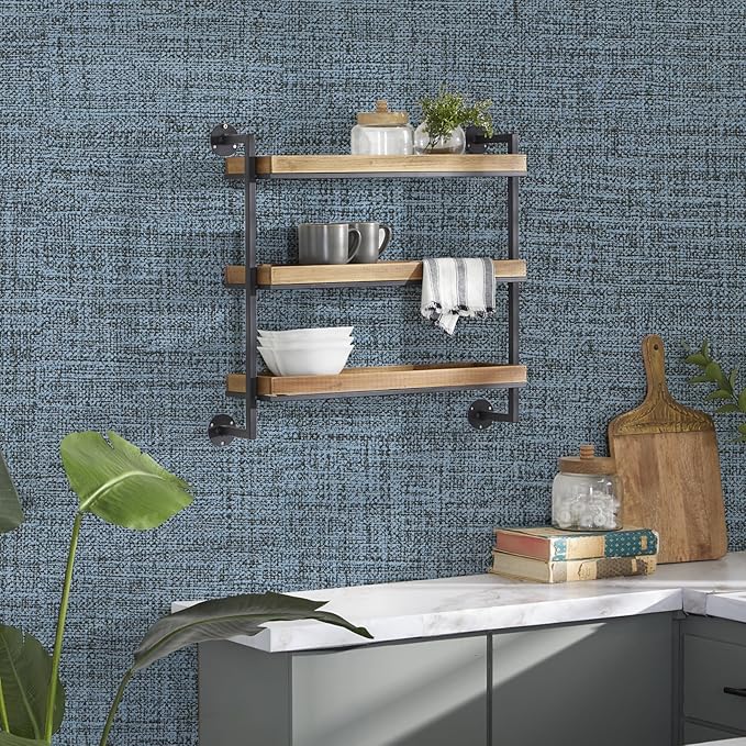 Blue Gray Grasscloth Peel and Stick Wallpaper 17.3"x480" Faux Linen Textured - Image 4