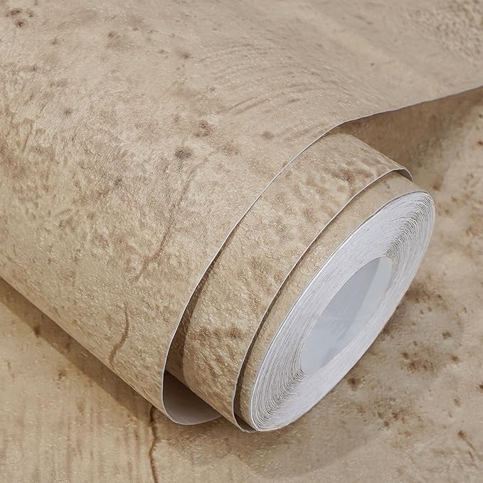 WADILE Beige Concrete Wallpaper 15.7 in * 354 in, Cement Contact Paper 3D Matte by WADILE