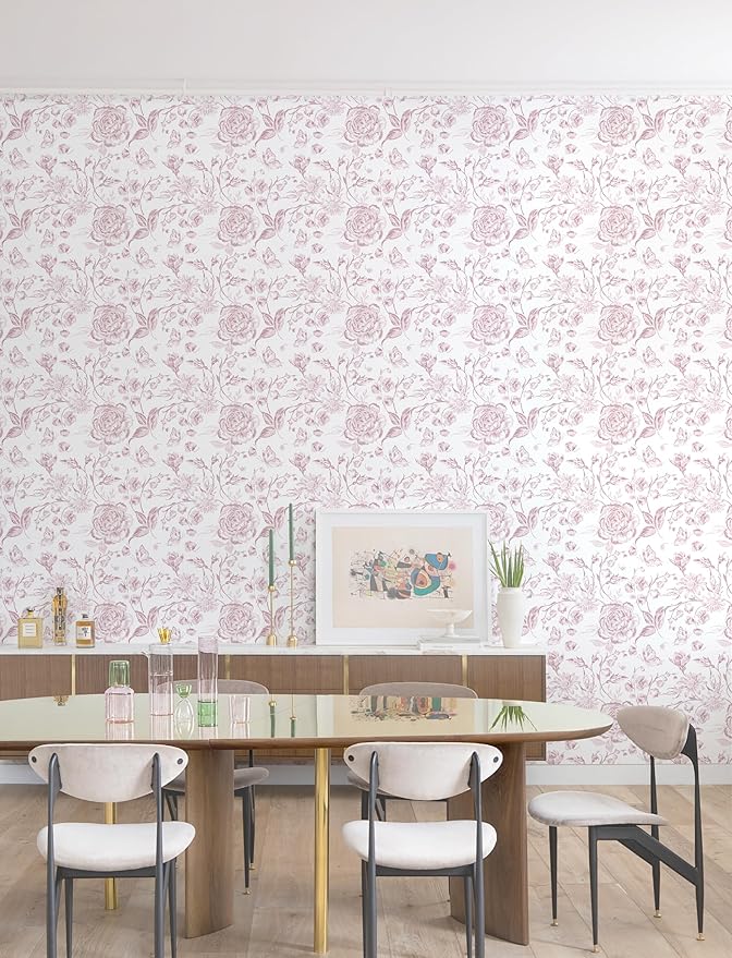 Yasinet Pink Floral Wallpaper Boho Peel and Stick Wallpaper Pink and White - Image 8