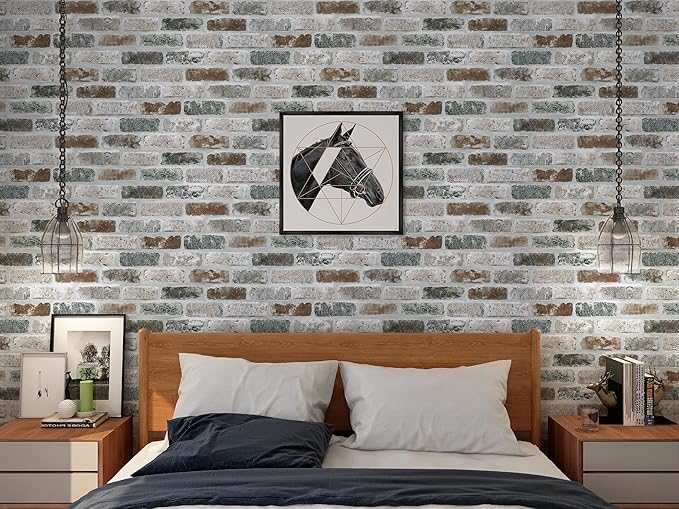 Guvana 17.3"×197" Brick Peel and Stick Wallpaper Red/Blue/Grey Brick Contact - Image 5