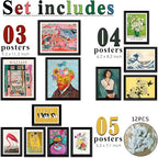 LANCHI95 12 Pcs Eclectic Wall Art Decor FRAMED, Eclectic Home Decor, Retro - Image 2