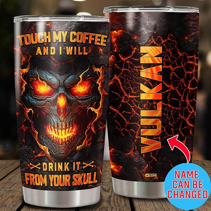 WAZONE Personalized Skull Tumbler with Lid Custom Name Hologram Flower 20oz 30oz Travel Mug Stainless Steel Insulated Cup Gift for Women Men Friends Skull Lover Present on Christmas Birthday