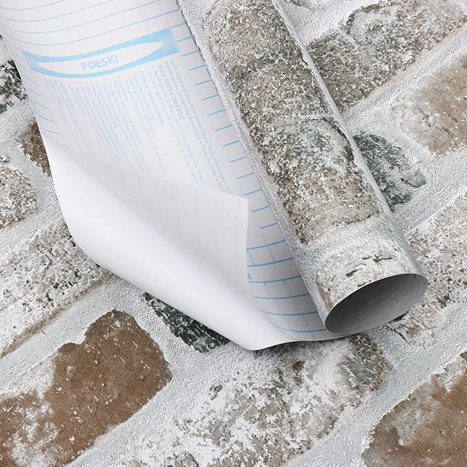 Guvana 17.3"×118" Brick Wallpaper Red/Blue/Grey Brick Peel and Stick Wallpaper - Image 8