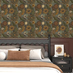 Grey Boho Wallpaper Peel and Stick, Vintage Yellow Green Floral Contact Paper - Image 2