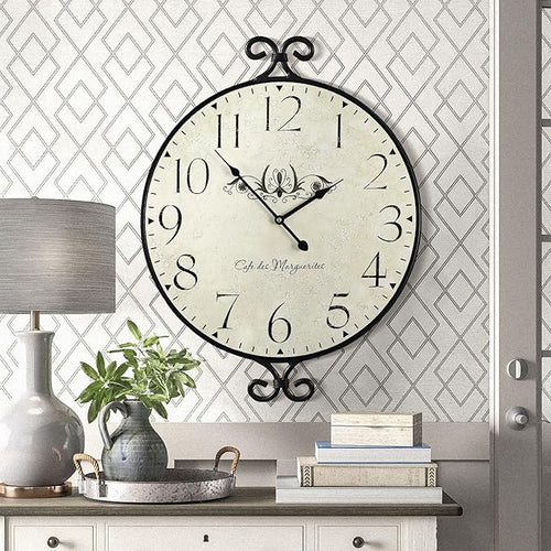 24 Inch Large Farmhouse Wall Clock, Wrought Iron Frame by JUMBOHUMBLE