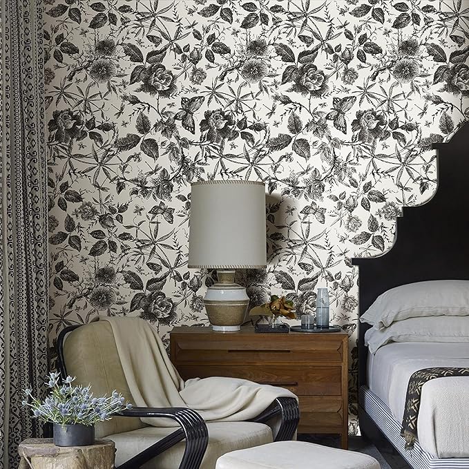 JiffDiff Floral Vintage Wallpaper Peel and Stick Wall Stick Black Rose - Image 2