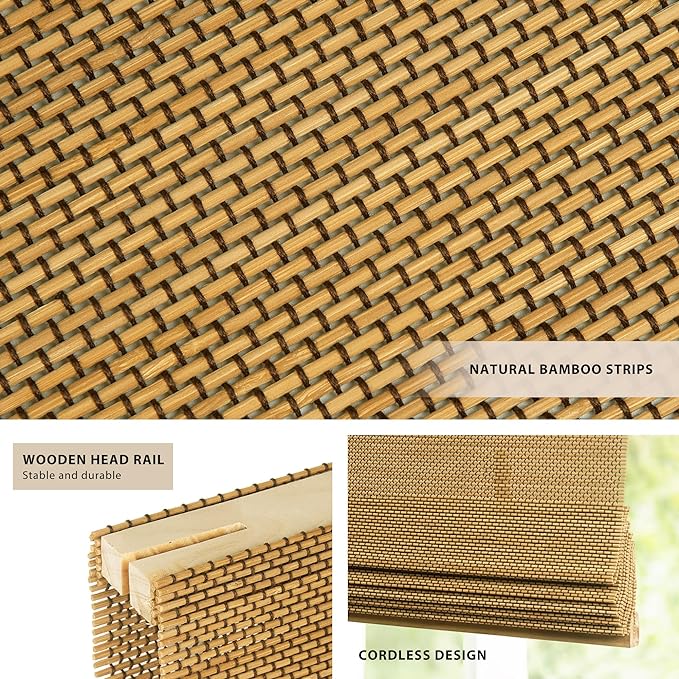 LazBlinds No Tools No Drill Cordless Bamboo Roman Shades, Light Filtering - Image 2
