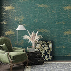 VEELIKE Distressed Teal Gold Metallic Wallpaper Peel and Stick Industrial Green - Image 3