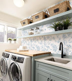 Froluya Cream White and Blue Floral Wallpaper Peel and Stick Wallpaper - Image 6