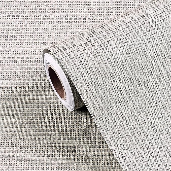 FunStick 24"x200" Grey Grasscloth Peel and Stick Wallpaper by FunStick