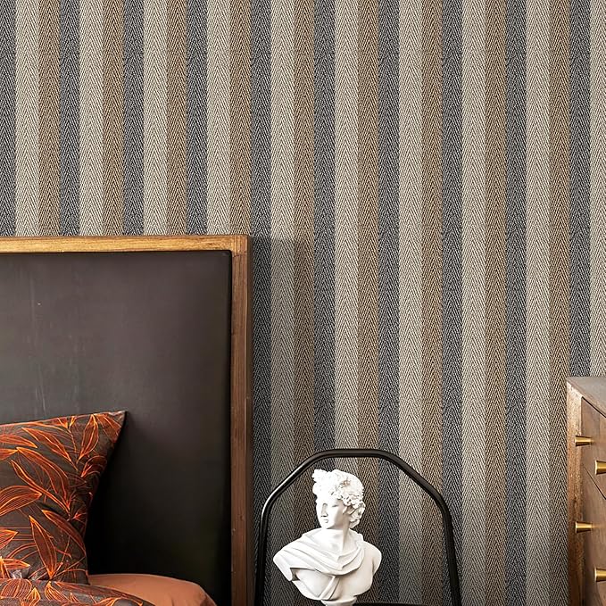 Simon&Siff Textured Fabric Wallpaper Peel and Stick 17.3"x400" Beige/Brown/Grey - Image 2