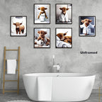 SEHSUVC Funny Bathroom Cow Posters Wall Art Set of 9, Vintage Brown Highland - Image 5