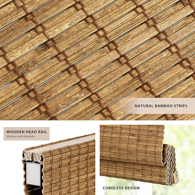 LazBlinds No Tools No Drill Cordless Bamboo Roman Shades, Light Filtering - Image 2