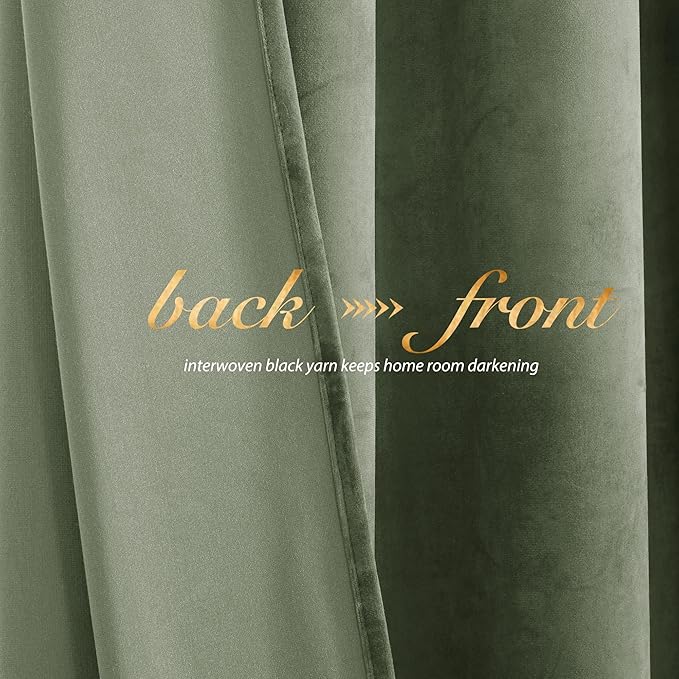 NICETOWN Sage Green Velvet Curtains 90 inches Long 2 Panels, Elegant and Sleek - Image 4