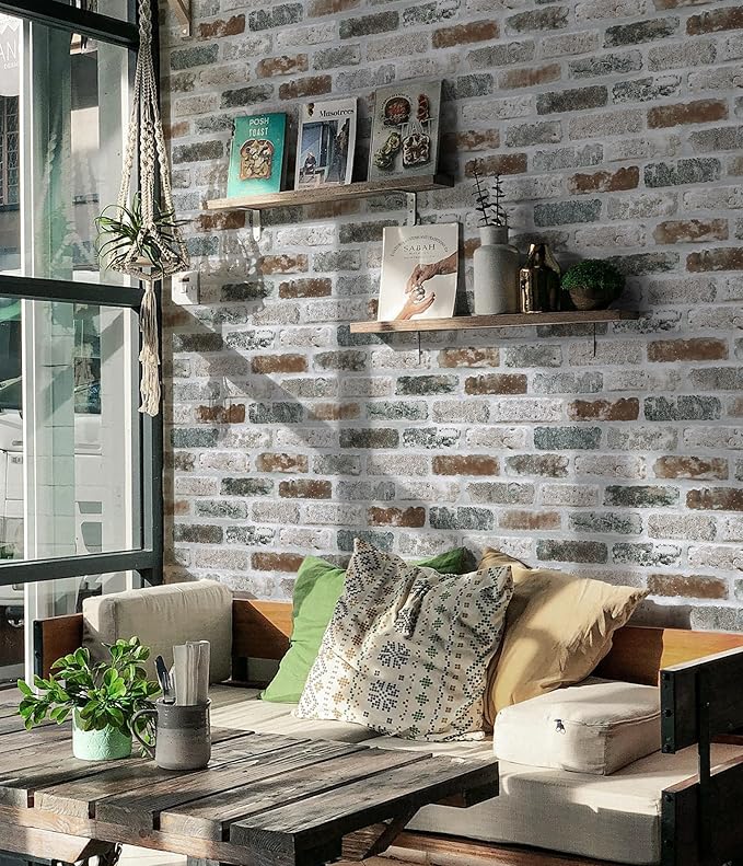 Guvana 17.3"×197" Brick Peel and Stick Wallpaper Red/Blue/Grey Brick Contact - Image 3