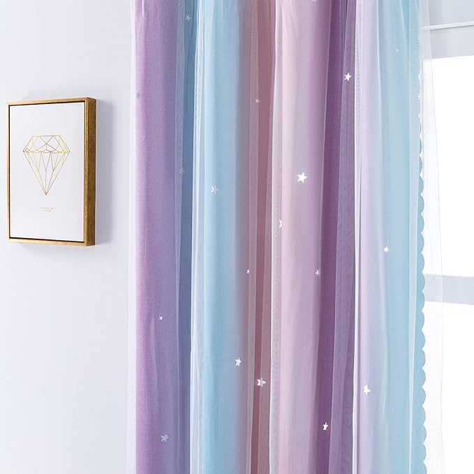 XiDi Curtains for Bedroom Decor, Rainbow Pink Purple/34/90 - Image 3