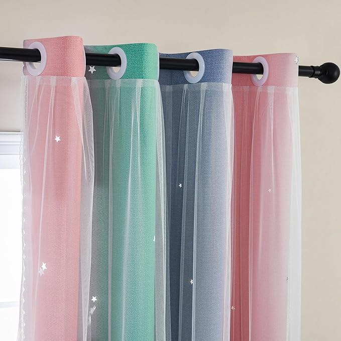 XiDi Curtains for Bedroom Decor, Rainbow Pinkgreen grey34/45 - Image 2