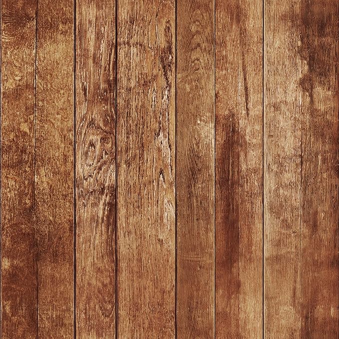 FLFK Vintage Wallpaper Peel and Stick Brown Wood Contact Paper Removable by FLFK