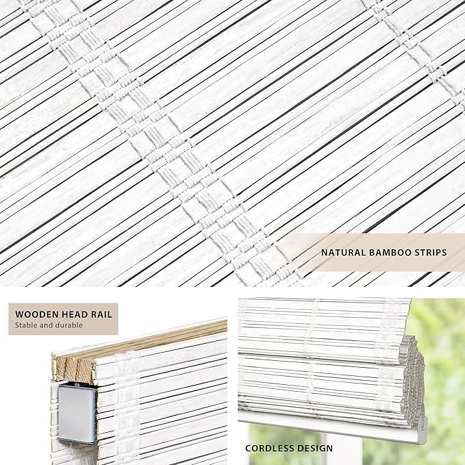 LazBlinds No Tools No Drill Cordless Bamboo Roman Shades, Light Filtering - Image 2