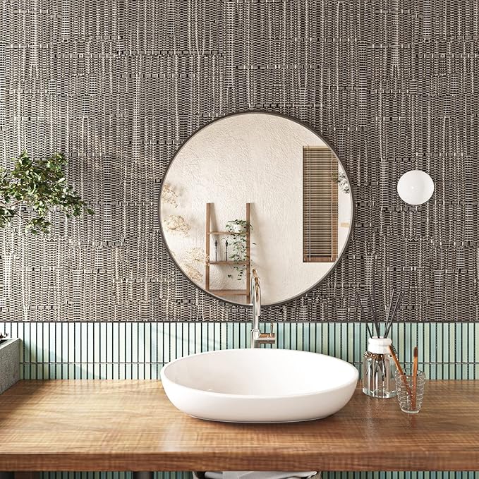 FunStick 24"x200" Thick Brown Grasscloth Peel and Stick Wallpaper Textured - Image 3