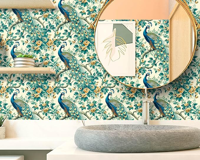 FLFK Green Peacock Wallpaper, Peel and Stick Wall Mural - Image 5