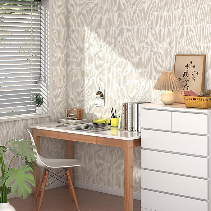 Theper Beige Striped Wall Paper Peel and Stick Wallpaper Modern 17.3"×787" Boho - Image 5