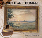 Vintage Gold Framed Wall Art Retro Fall Sunset Country Oil Painting Canvas - Image 3