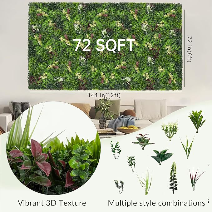 Artificial Ivy Boxwood Roll: 6FTx12FT UV Resistant Green Leaves Faux - Image 2