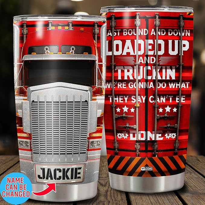 WAZONE Personalized Truckers Coffee Tumbler Custom Name Travel Mug Stainless Steel Insulated Cup 20oz 30oz Decor Gifts For Dad Truck Lovers Drivers Men Trucker Driver On Christmas Birthday