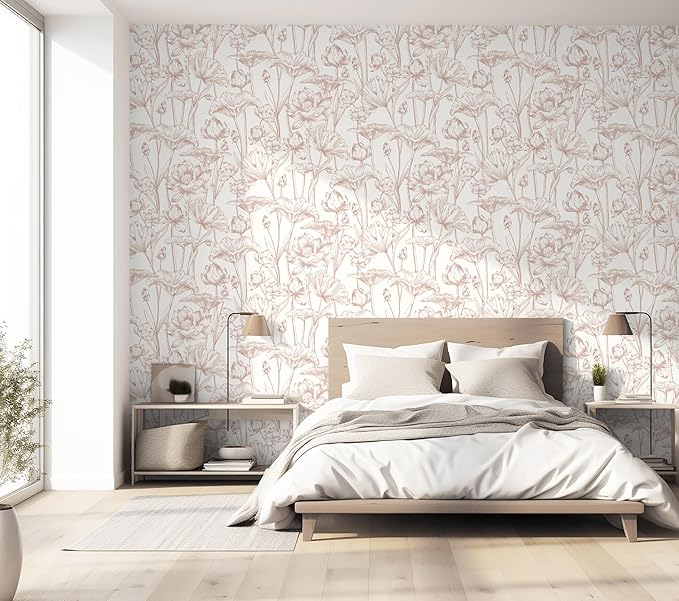Timeet Floral Peel and Stick Wallpaper White and Pink Vintage Contact Paper 16" - Image 9